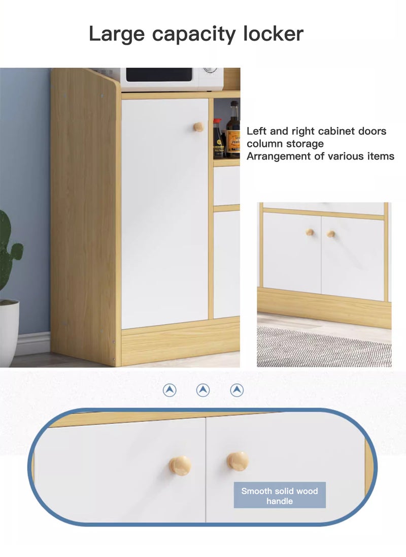 Sharpdo Modern Minimalist Multifunctional Kitchen Cupboard - Light Wood & White Storage Cabinet w/ Drawers & Doors, for Kitchen & Coffee Corner, Fits Microwave & Dish Storage - Image 5