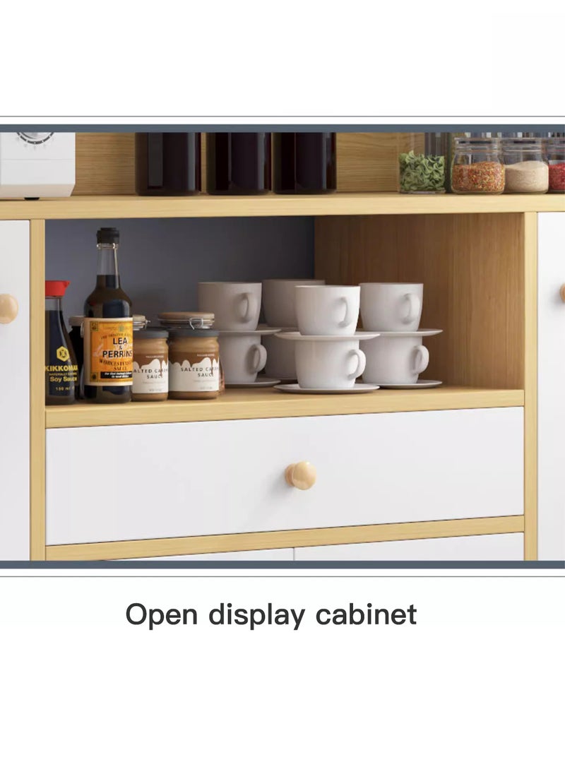 Sharpdo Modern Minimalist Multifunctional Kitchen Cupboard - Light Wood & White Storage Cabinet w/ Drawers & Doors, for Kitchen & Coffee Corner, Fits Microwave & Dish Storage - Image 2