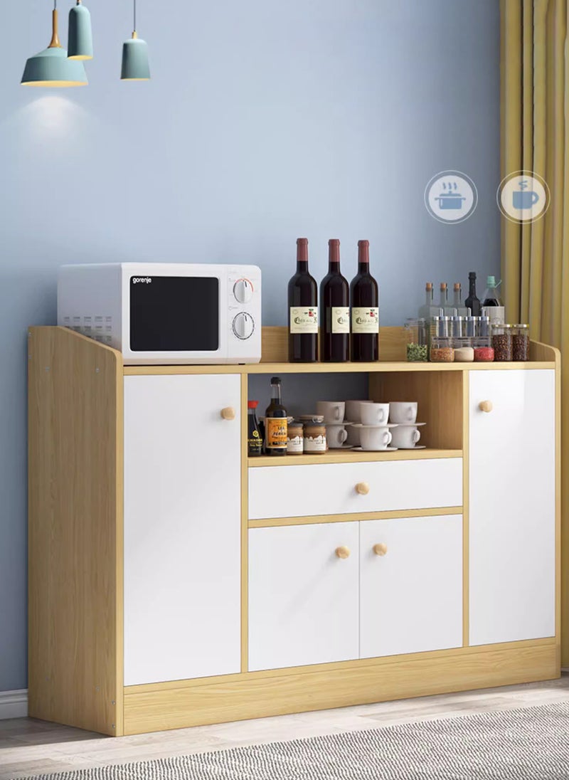 Sharpdo Modern Minimalist Multifunctional Kitchen Cupboard - Light Wood & White Storage Cabinet w/ Drawers & Doors, for Kitchen & Coffee Corner, Fits Microwave & Dish Storage - Image 1