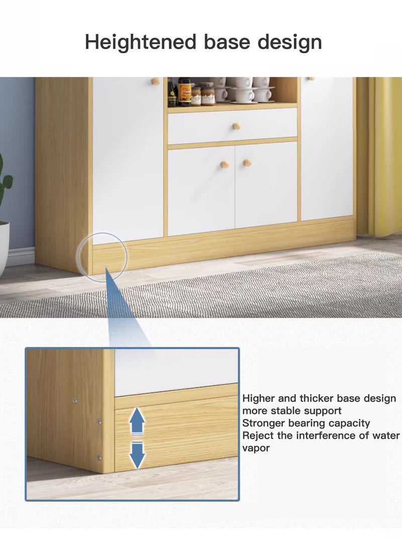 Sharpdo Modern Minimalist Multifunctional Kitchen Cupboard - Light Wood & White Storage Cabinet w/ Drawers & Doors, for Kitchen & Coffee Corner, Fits Microwave & Dish Storage - Image 4