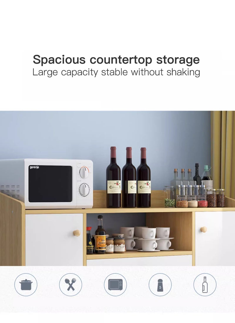 Sharpdo Modern Minimalist Multifunctional Kitchen Cupboard - Light Wood & White Storage Cabinet w/ Drawers & Doors, for Kitchen & Coffee Corner, Fits Microwave & Dish Storage - Image 3