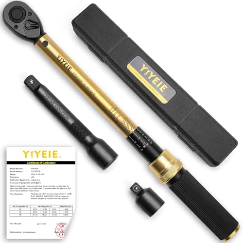 YIYEIE 1/2-Inch Drive Torque Wrench, 10-160 FT.LB (10-227 Nm), 72-Tooth Professional Click Torque Wrench Set with 3/8 Adapter & Extension Bar, Lug Nut Torque Wrench for Car Tire & Wheel - Image 1