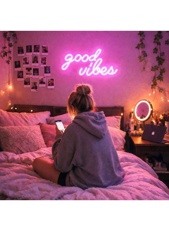 DECANIT Good Vibes Neon Sign Wall Decor, Pink Color, 16.1inx 8.3inx 0.6in - Image 3