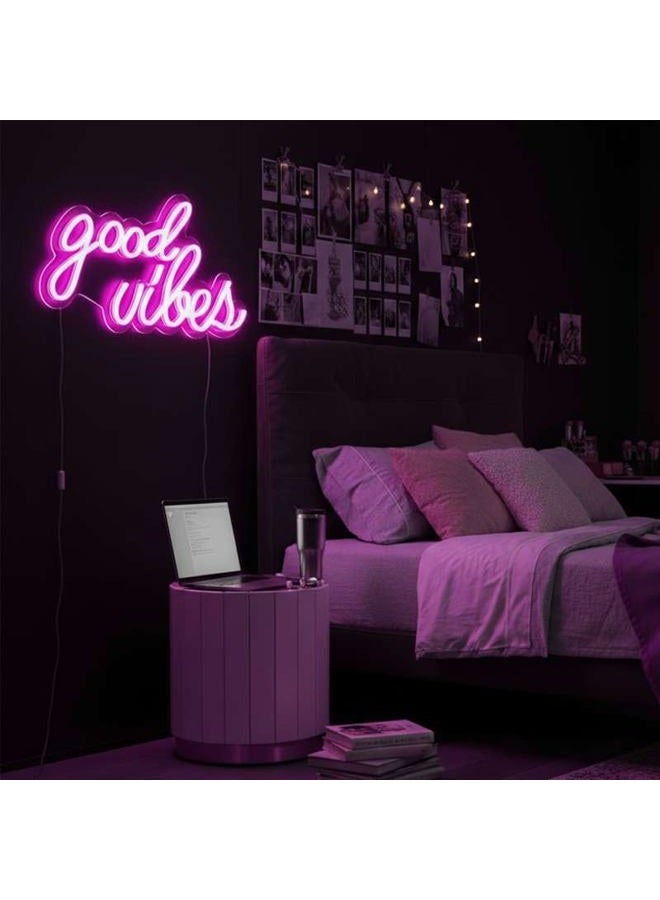 DECANIT Good Vibes Neon Sign Wall Decor, Pink Color, 16.1inx 8.3inx 0.6in - Image 2
