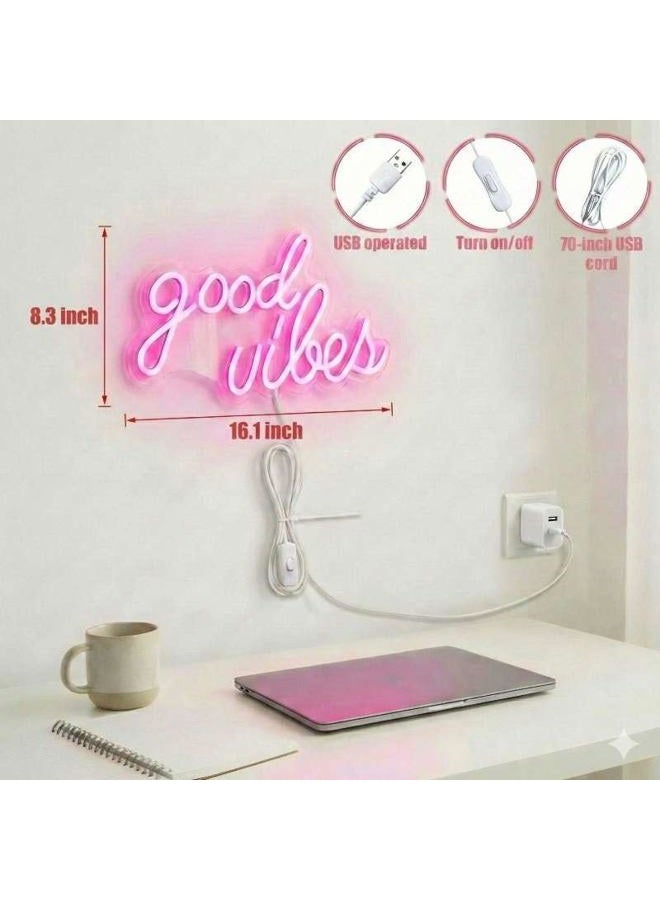 DECANIT Good Vibes Neon Sign Wall Decor, Pink Color, 16.1inx 8.3inx 0.6in - Image 5