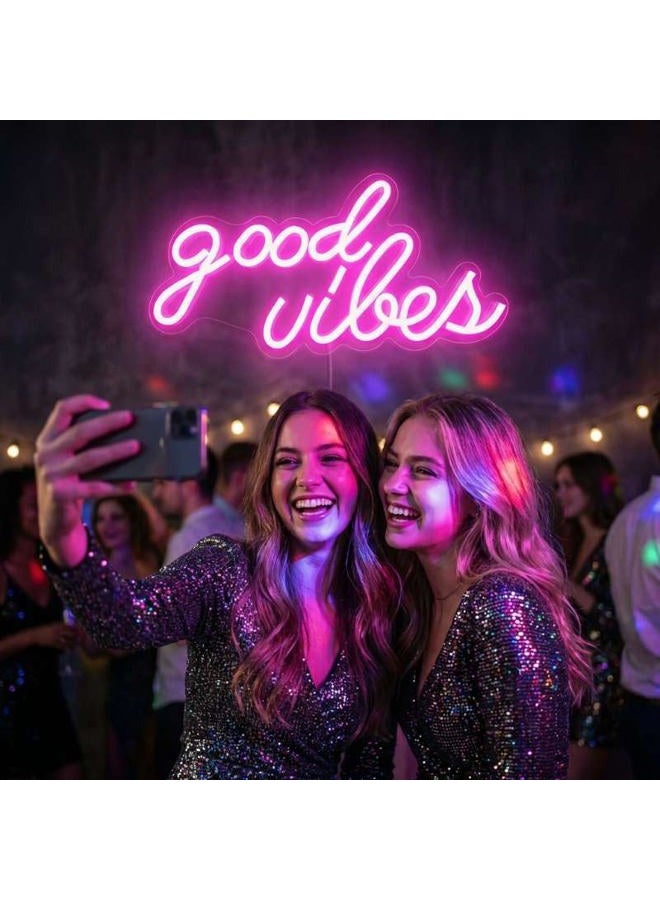DECANIT Good Vibes Neon Sign Wall Decor, Pink Color, 16.1inx 8.3inx 0.6in - Image 4