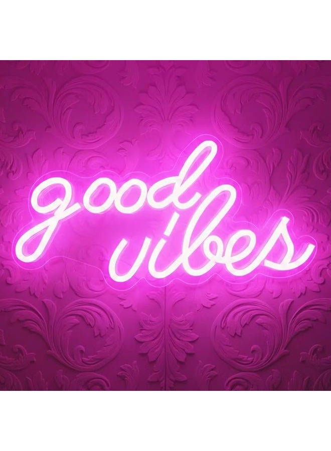DECANIT Good Vibes Neon Sign Wall Decor, Pink Color, 16.1inx 8.3inx 0.6in - Image 1