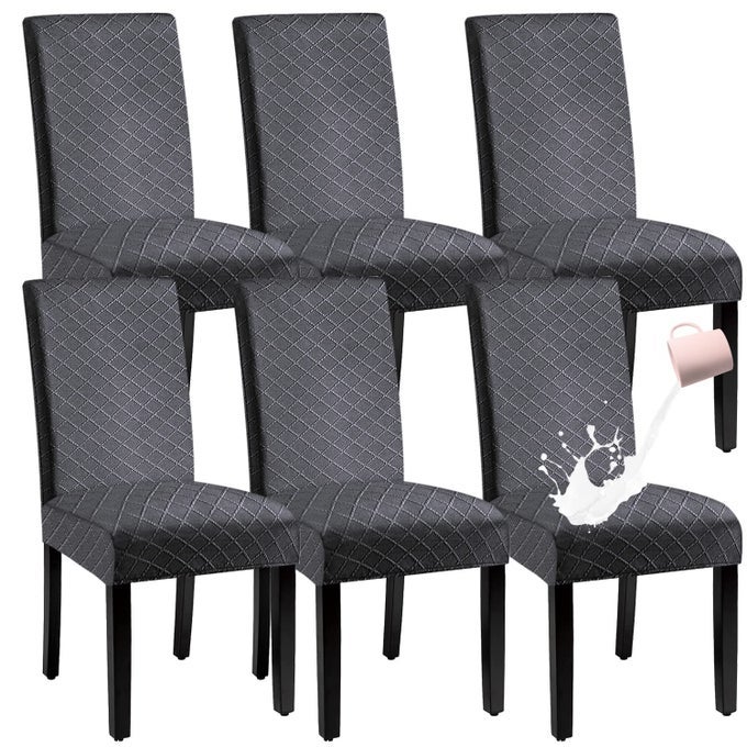 WATERPROOF DINING CHAIR COVERSPANDEX FABRIC FIT STRETCH CHAIR SLIPCOVERREMOVABLE WASHABLE JACQUARD PARSONS CHAIR COVERS DARK GREYSET OF 6