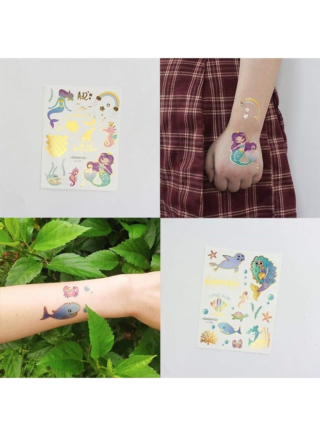 Oottati 6 Sheets Metallic Gold Super Cute Waterproof Temporary Tattoo Metallic Gold Silver Mermaid Scale Sea Horse Octopus Seal Shell Suit For Kids School Rewards Birthday Gift - Image 3