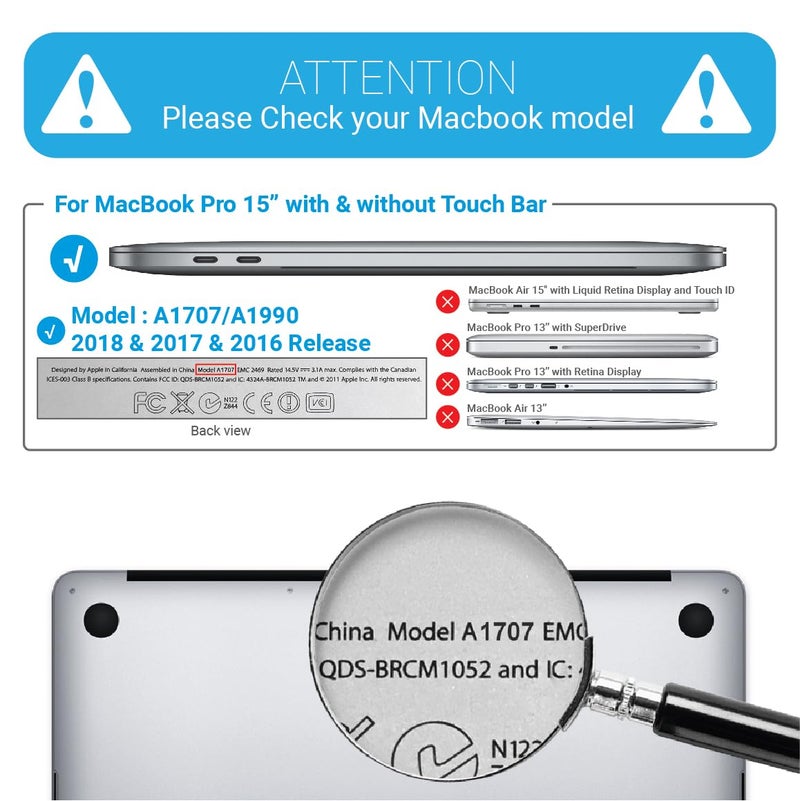 IBENZER Compatible with MacBook Pro 15 Inch Case 2019 2018 2017 2016 A1990 A1707, Plastic Hard Shell Case with Keyboard Cover for Mac Pro 15 Touch Bar, Crystal Clear, T15CYCL+1B - Image 2