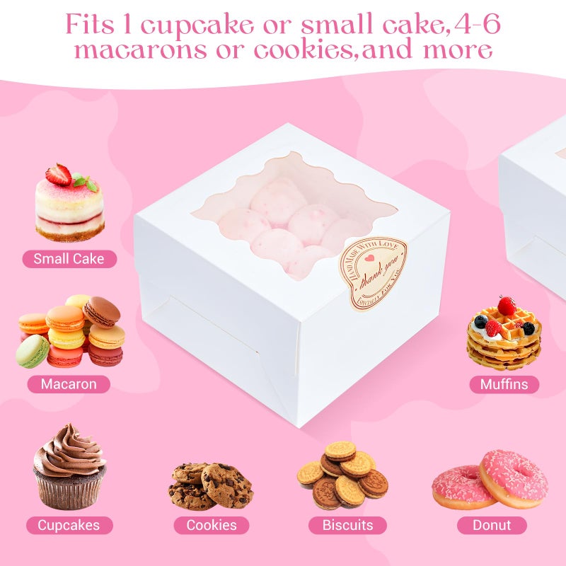 Homrelaxy 30pcs White Cookie Boxes with Window, 4x4x2.5 Inches Small Bakery Boxes with Stickers, for Mini Cake, Macaroon, Cupcakes, Treat Dessert, Candy, Donuts, Cookies, Strawberries, Chocolate - Image 4