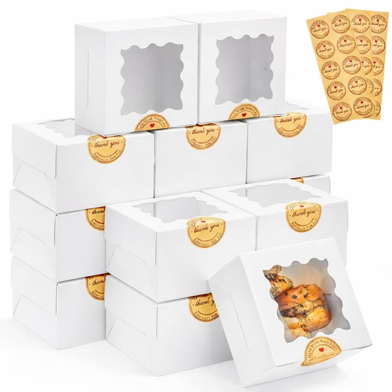 Homrelaxy 30pcs White Cookie Boxes with Window, 4x4x2.5 Inches Small Bakery Boxes with Stickers, for Mini Cake, Macaroon, Cupcakes, Treat Dessert, Candy, Donuts, Cookies, Strawberries, Chocolate - Image 1