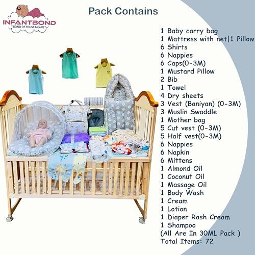 Infantbond 72 in 1 New Born Baby Summer Complete Daily Items Combo | Baby Gift Set | New Born Gift set | Infant Combo set | Baby Hospital Bag for Newborn | New Born Essentials | Infant Clothes (0-6 Months) (Grey Ship) - Image 2