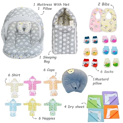 Infantbond 72 in 1 New Born Baby Summer Complete Daily Items Combo | Baby Gift Set | New Born Gift set | Infant Combo set | Baby Hospital Bag for Newborn | New Born Essentials | Infant Clothes (0-6 Months) (Grey Ship) - Image 3