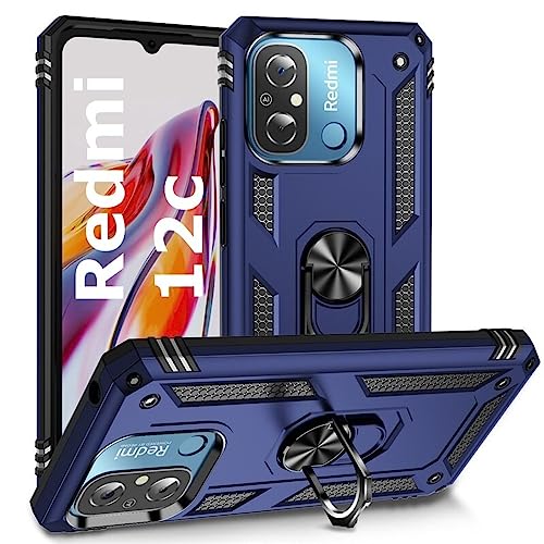 REALCASE Redmi 12C/ Poco C55 Back Cover Case | Hybrid PC Military Grade Shock Proof Armor Defender Ring Back Cover Case for Redmi 12C/ Poco C55 (Blue) - Image 1