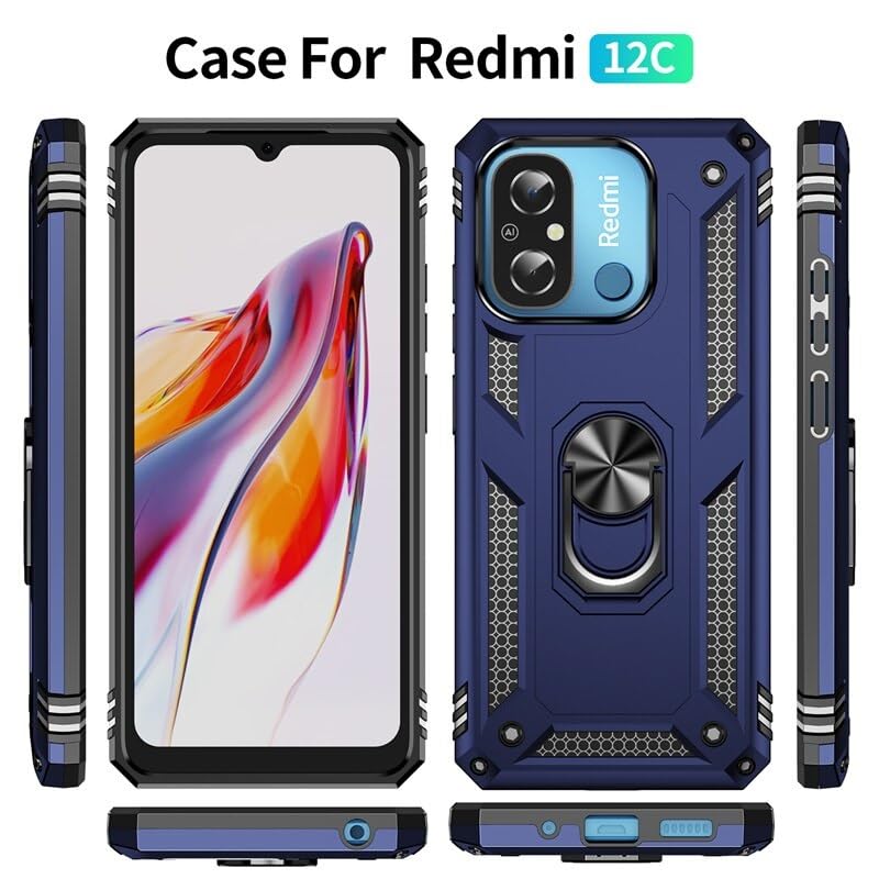 REALCASE Redmi 12C/ Poco C55 Back Cover Case | Hybrid PC Military Grade Shock Proof Armor Defender Ring Back Cover Case for Redmi 12C/ Poco C55 (Blue) - Image 2