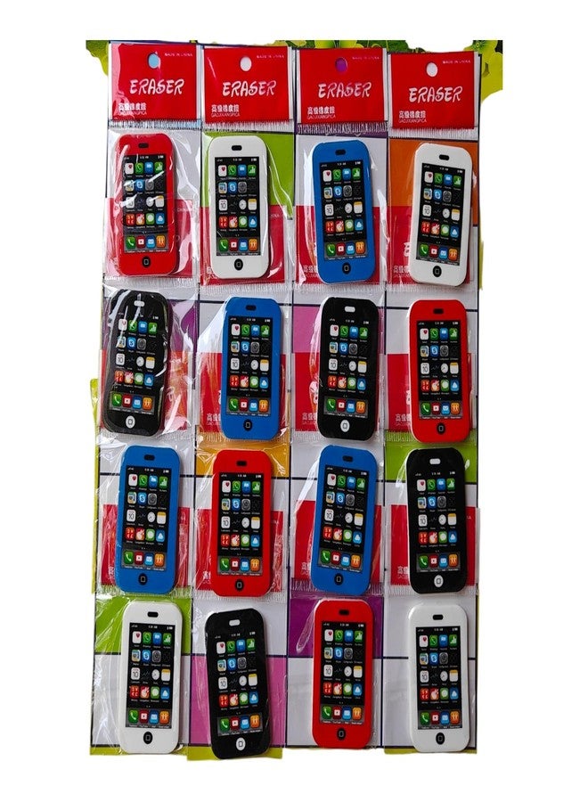 VTL Mobile Shape Erasers for Kids – Pack of 16 | Cute Smartphone Design Pencil Erasers | Stationery Return Gifts for School Students, Birthday Party Favors (Multicolor) - Image 1