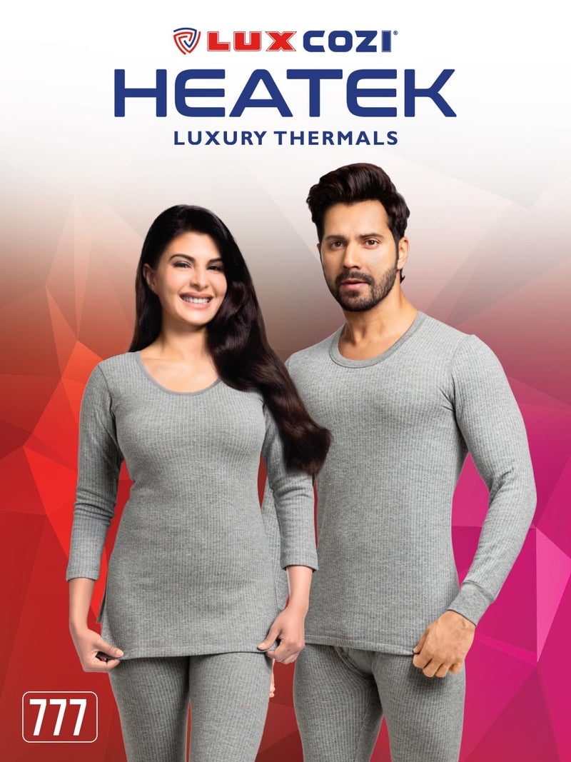 Lux Cozi HEATEK Grey Melange Round Neck 3/4 Sleeve Thermal Set_HEATEK_777_LAD_3/4_Long_TRO_GM_100_Set - Image 3