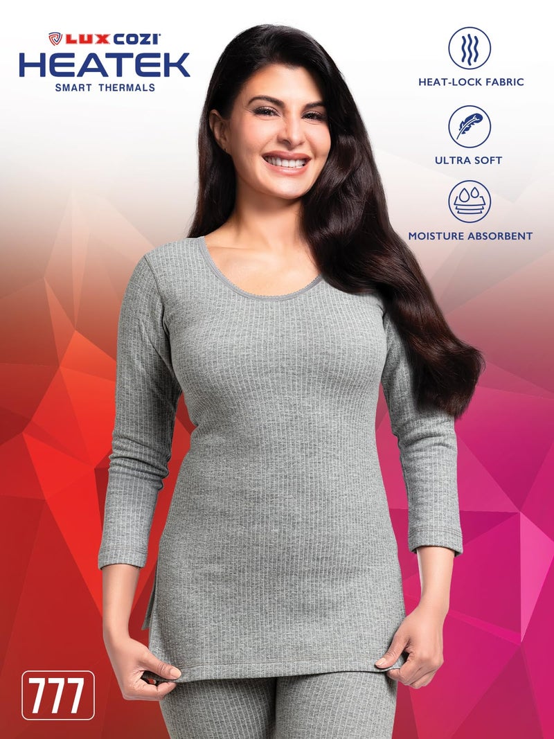 Lux Cozi HEATEK Grey Melange Round Neck 3/4 Sleeve Thermal Set_HEATEK_777_LAD_3/4_Long_TRO_GM_100_Set - Image 2