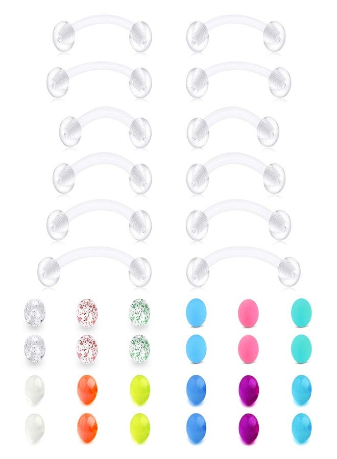 QWALIT 14g Plastic Industrial Barbell Earrings Pregnancy Belly Button Ring Tongue Rook Eyebrow Piercing Retainer Flexible Clear Curved Barbell Replacement Balls for Work Surgery, Plastic - Image 1
