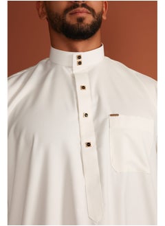 Yigo by Mariam Qamis Bah – Men’s Long Qamis in Pure White | Premium Italian Fabric with Chest Pocket | Tailored Fit | Mens Thobes  - Image 3