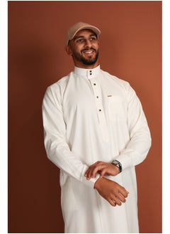 Yigo by Mariam Qamis Bah – Men’s Long Qamis in Pure White | Premium Italian Fabric with Chest Pocket | Tailored Fit | Mens Thobes  - Image 5