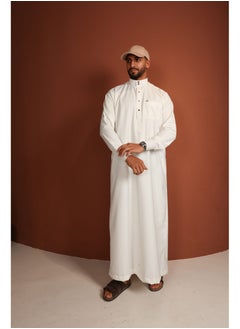 Yigo by Mariam Qamis Bah – Men’s Long Qamis in Pure White | Premium Italian Fabric with Chest Pocket | Tailored Fit | Mens Thobes  - Image 4