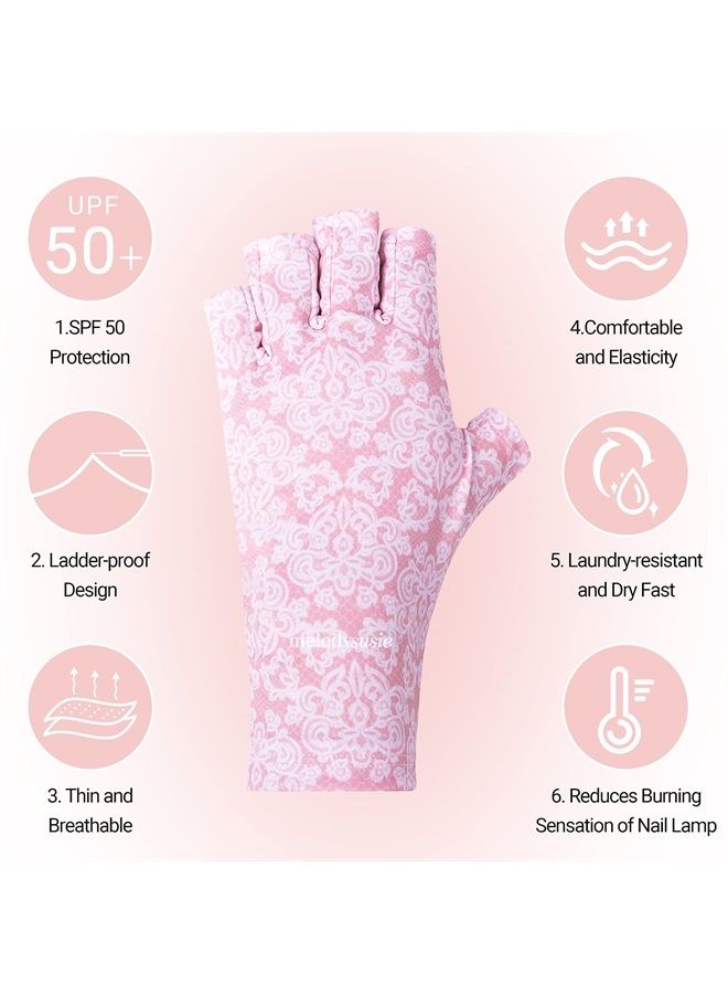 MelodySusie UV Gloves for Nails, UV Lamp Gloves for Manicures Protection, Pink of Love Gel Manicure Gloves, Nail Art Skin Care Fingerless UV Shield Gloves - Image 1