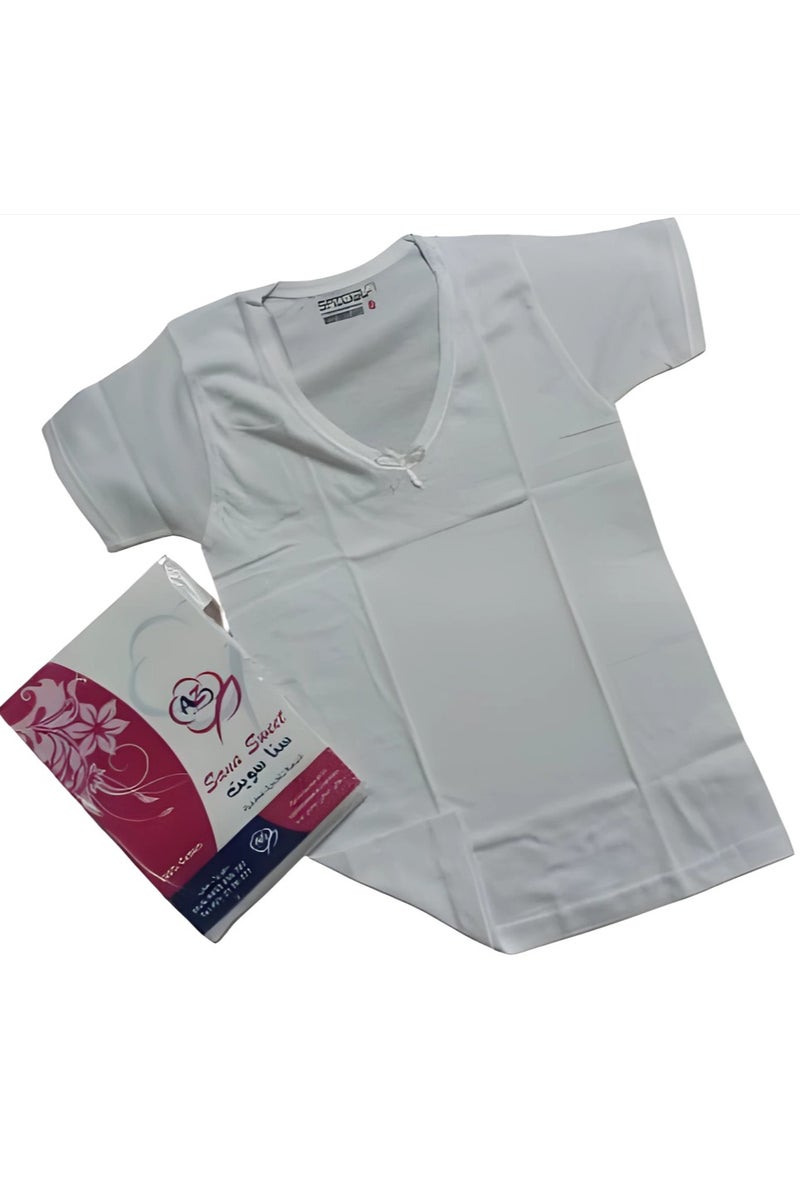 ِA-Z Cotton Girls’ Cotton Underwear Set – 2 Short Sleeve Shirts + 2 Panties – White  - Image 2