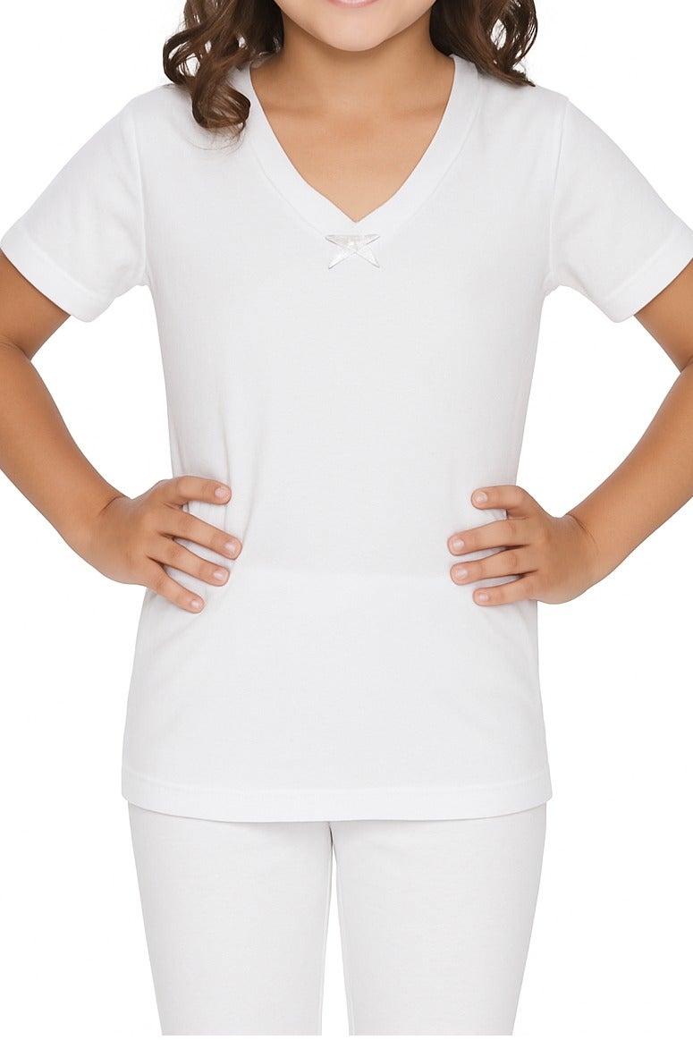 ِA-Z Cotton Girls’ Cotton Underwear Set – 2 Short Sleeve Shirts + 2 Panties – White  - Image 1