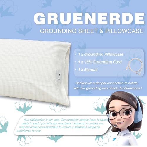GRUENERDE Grounding Pillowcase with 15ft Grounding Cord Grounding at Home Conductive Grounding Pillow Cases for Better Sleep (Beige, 20x36in) - Image 2
