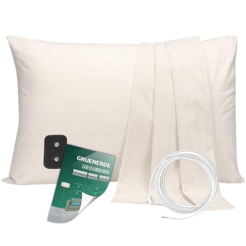 GRUENERDE Grounding Pillowcase with 15ft Grounding Cord Grounding at Home Conductive Grounding Pillow Cases for Better Sleep (Beige, 20x36in) - Image 1