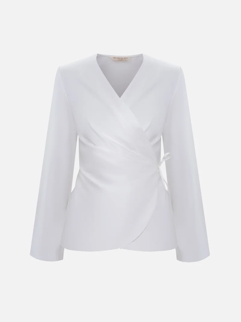 Lichi Satin kimono wrap blouse with waist ties
