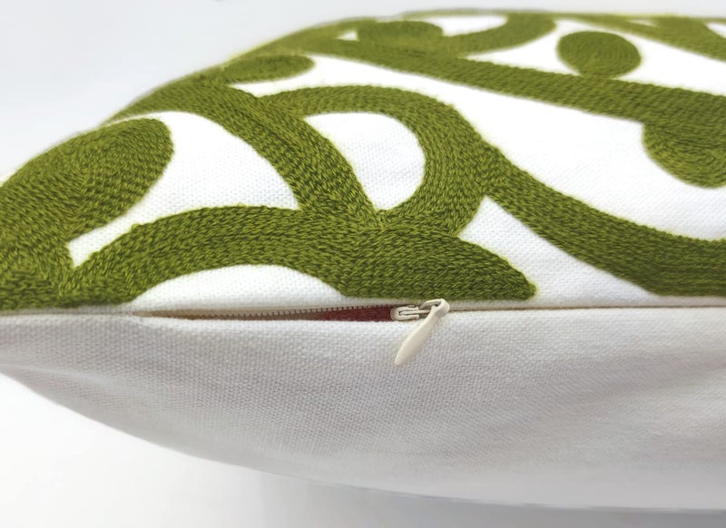 Alysheer Embroidered Decorative Throw Pillow Covers 18"x18" Set of 2 Pieces, Chic Boho Mandala Knit Pattern, Durable 100% Cotton Canvas Cushion Cases for Sofa Couch Living Room(Olive Green) - Image 5