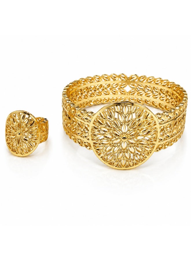 Women’s Gold-Tone Floral Filigree Bracelet and Ring Set, 2 Pieces