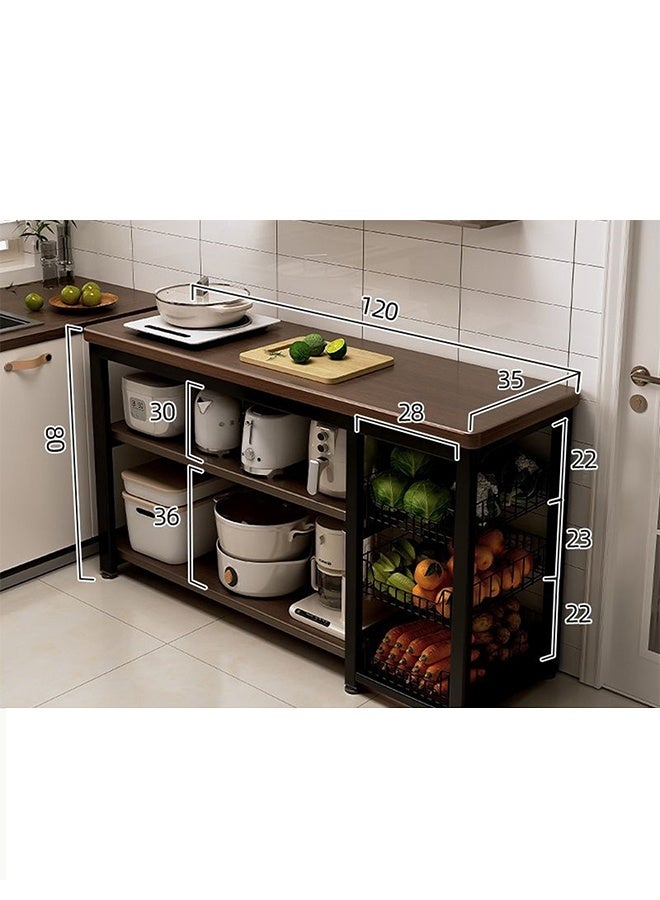 NKX Kitchen Rack Multifunctional Vegetable Basket Vegetable Cutting Table Microwave Pot Organiser Sideboard Walnut Brown 120*35*100cm - Image 2