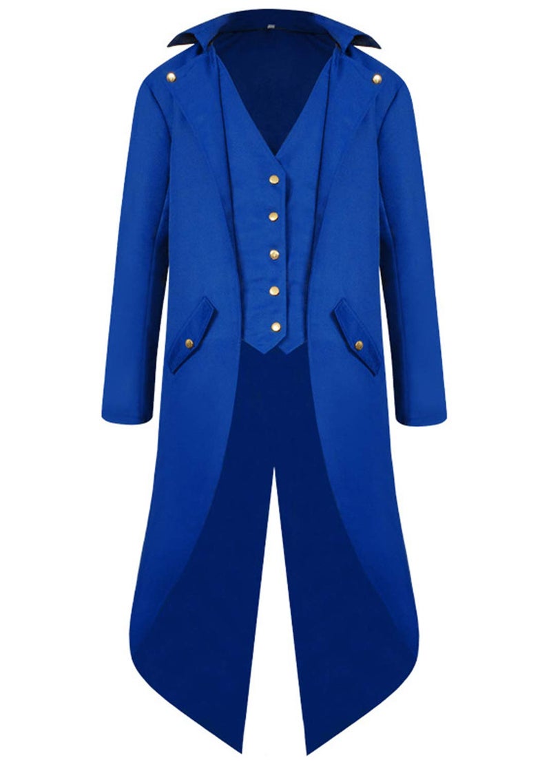 SIAEAMRG Renaissance Steampunk Tailcoat Halloween Costumes for Boys Medieval Pirate Vampire Victorian Jacket Vintage Frock Coat Children Kids Blue L