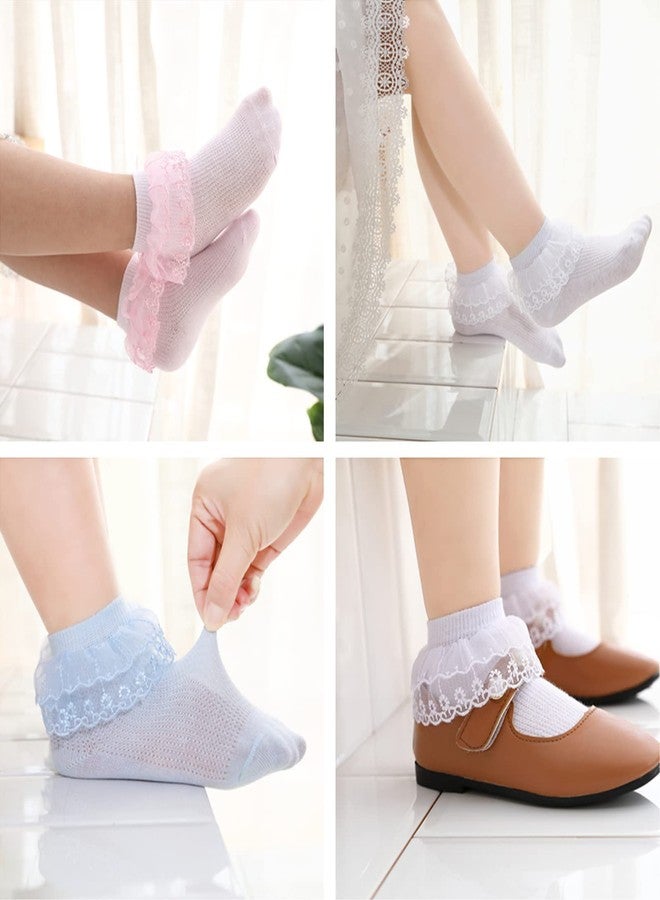 Looching 4/5/6 Pack Baby Toddler Girls Ruffle Socks White Princess Eyelet Frilly Lace Ankle Cotton Dress Socks for Little/Big Kids 3-5T - Image 5