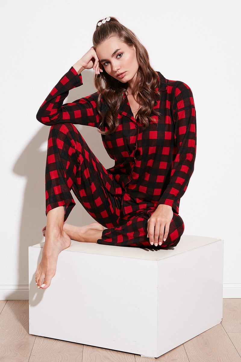 Lela Patterned Elastic Waist Shirt Collar Woven Pajama Set Women's Pajama Set 6095660W4  - Image 1