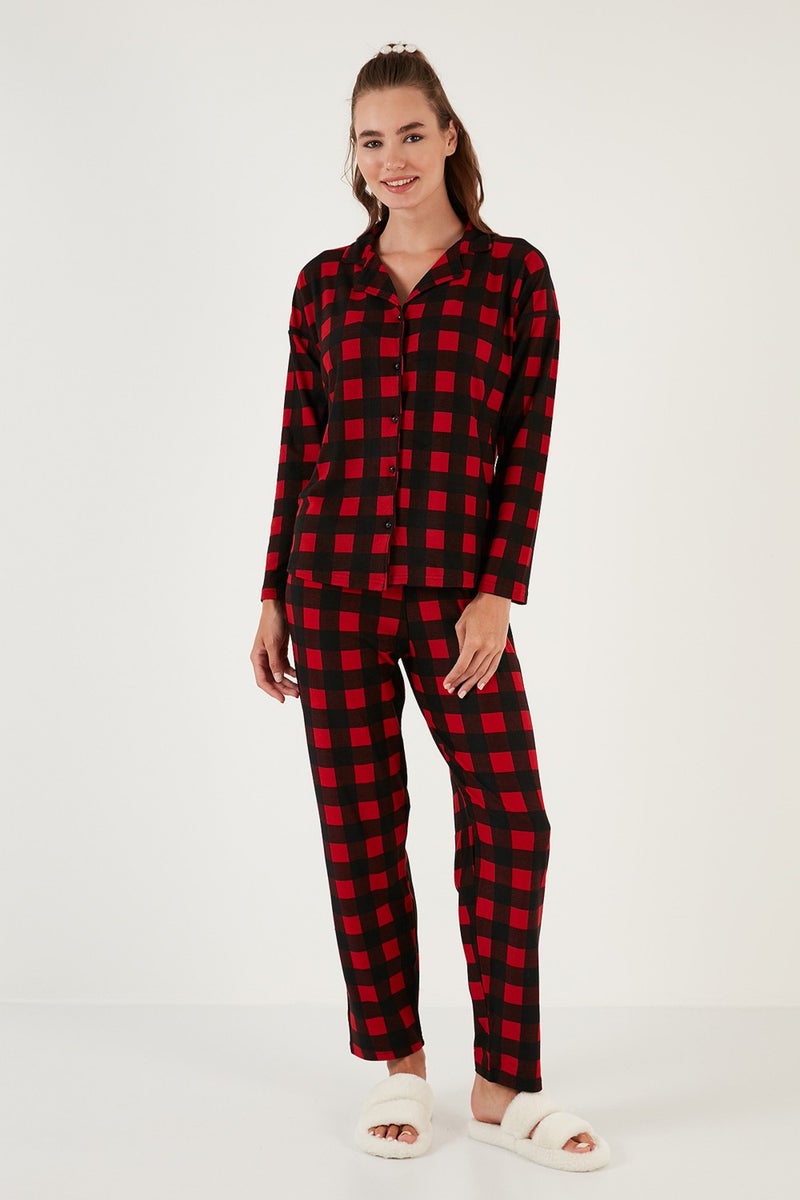Lela Patterned Elastic Waist Shirt Collar Woven Pajama Set Women's Pajama Set 6095660W4  - Image 2