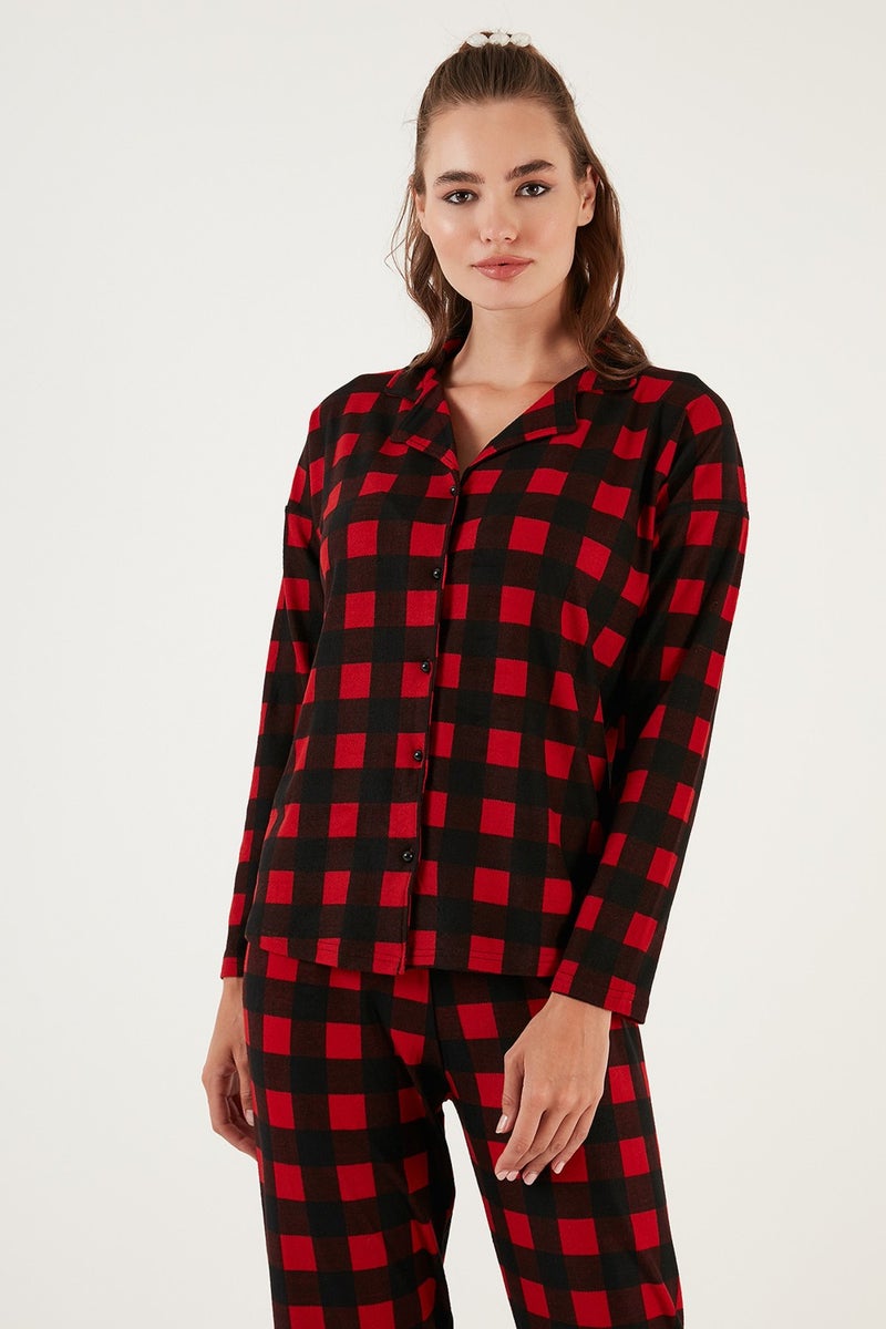 Lela Patterned Elastic Waist Shirt Collar Woven Pajama Set Women's Pajama Set 6095660W4  - Image 3