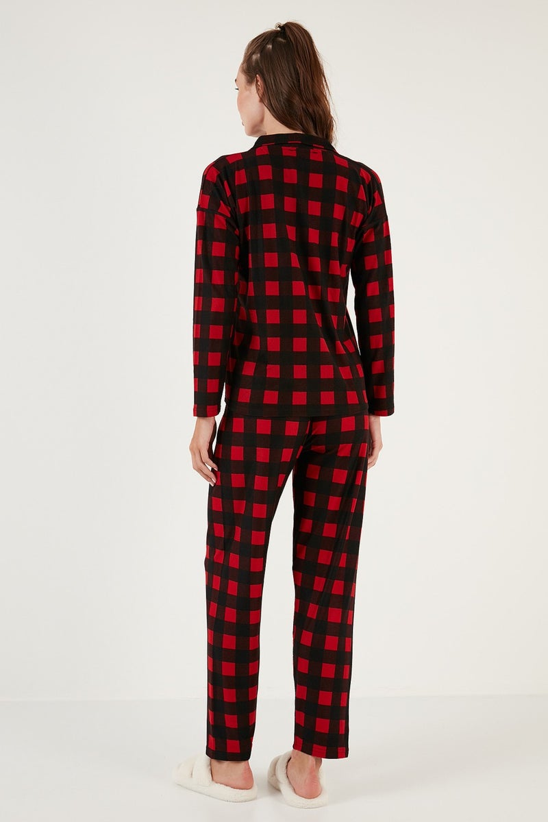 Lela Patterned Elastic Waist Shirt Collar Woven Pajama Set Women's Pajama Set 6095660W4  - Image 5