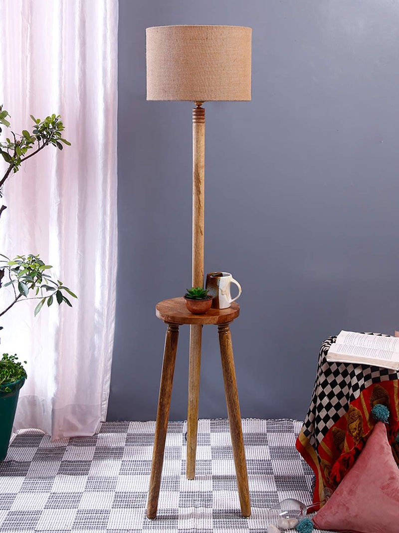 AMDHOME Beige Jute Drum Shade Wood Natural Table Floor lamp - Image 2