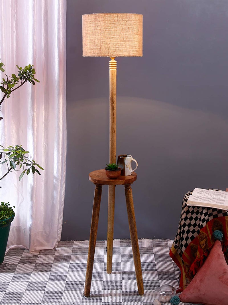 AMDHOME Beige Jute Drum Shade Wood Natural Table Floor lamp - Image 1