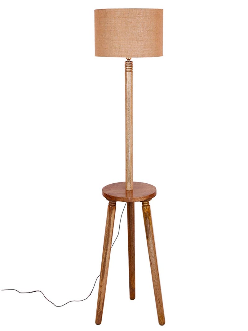 AMDHOME Beige Jute Drum Shade Wood Natural Table Floor lamp - Image 3