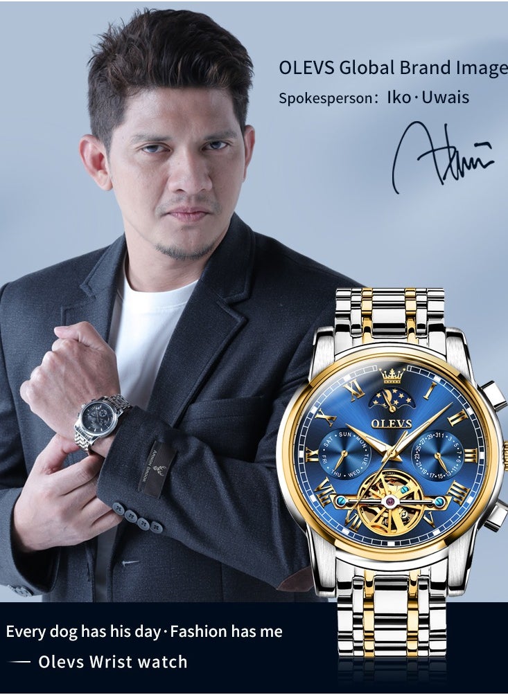 OLEVS OLEVS Watches Men Automatic,Self Winding Skeleton Watches for Men Tourbillon,Stainless Steel  - Image 2