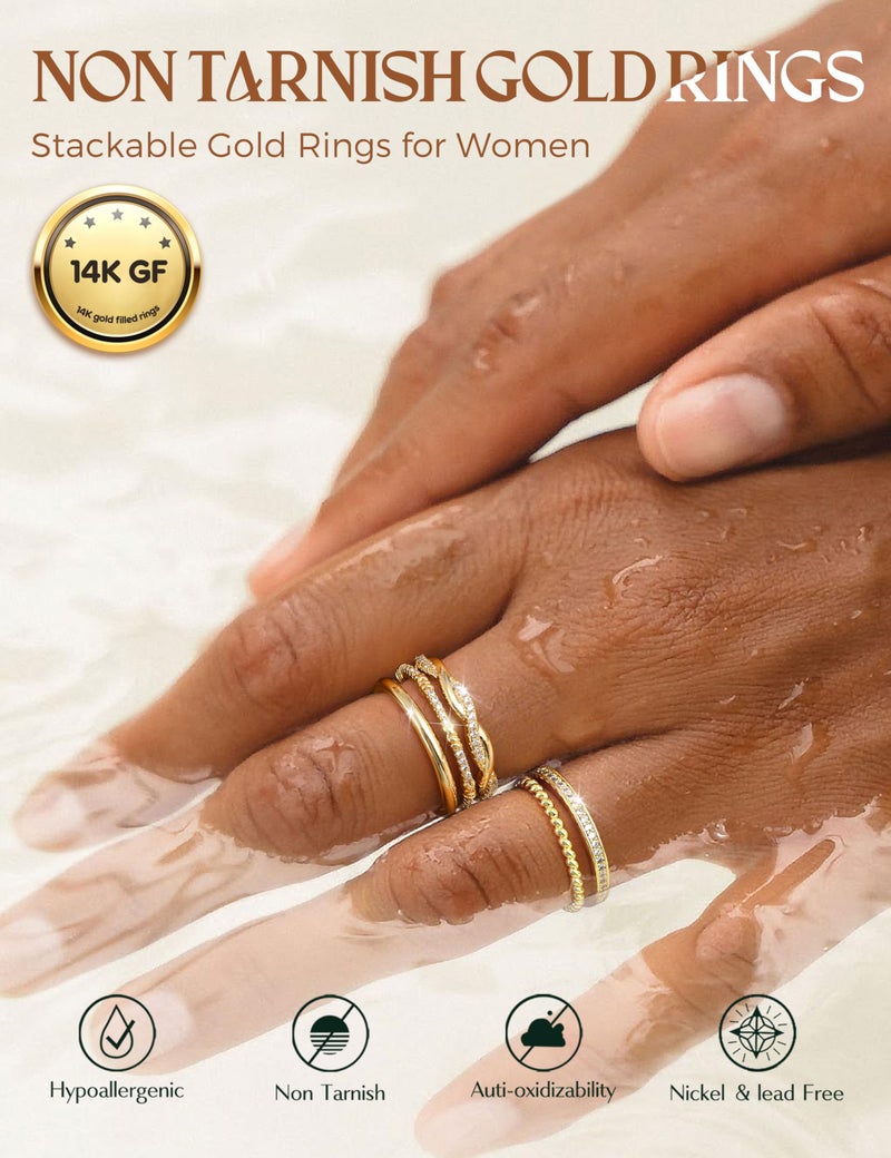 THUNARAZ Stackable Rings for Women Non Tarnish 14k Gold Plated Rings Thin Gold Ring Stack Cubic Zirconia Thumb Ring Set Dainty Trendy Minimalist Statement Promise Engagement Bands Size 10-A - Image 2