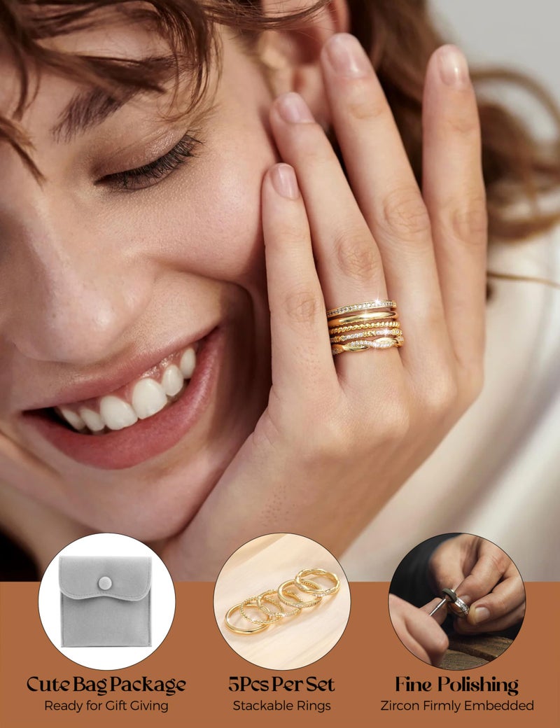 THUNARAZ Stackable Rings for Women Non Tarnish 14k Gold Plated Rings Thin Gold Ring Stack Cubic Zirconia Thumb Ring Set Dainty Trendy Minimalist Statement Promise Engagement Bands Size 10-A - Image 3