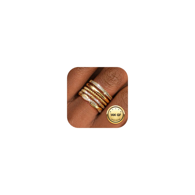 THUNARAZ Stackable Rings for Women Non Tarnish 14k Gold Plated Rings Thin Gold Ring Stack Cubic Zirconia Thumb Ring Set Dainty Trendy Minimalist Statement Promise Engagement Bands Size 10-A - Image 1