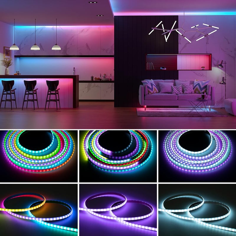 BTF-LIGHTING FCOB COB XGB1338(WS2812B) IC RGB 160LED/m 160IC LED Strip DC5V 3.2FT Individual Addressable Flexible High Density Uniform Light Dream Chasing Color 0.19in Width(NO Adapter or Controller) - Image 2